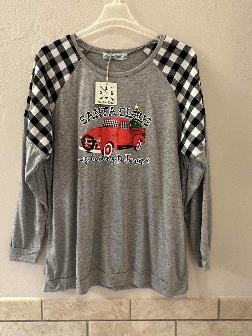 New With Tags Santa Claus Is Coming To Town Country Red Truck Buffalo Check Long